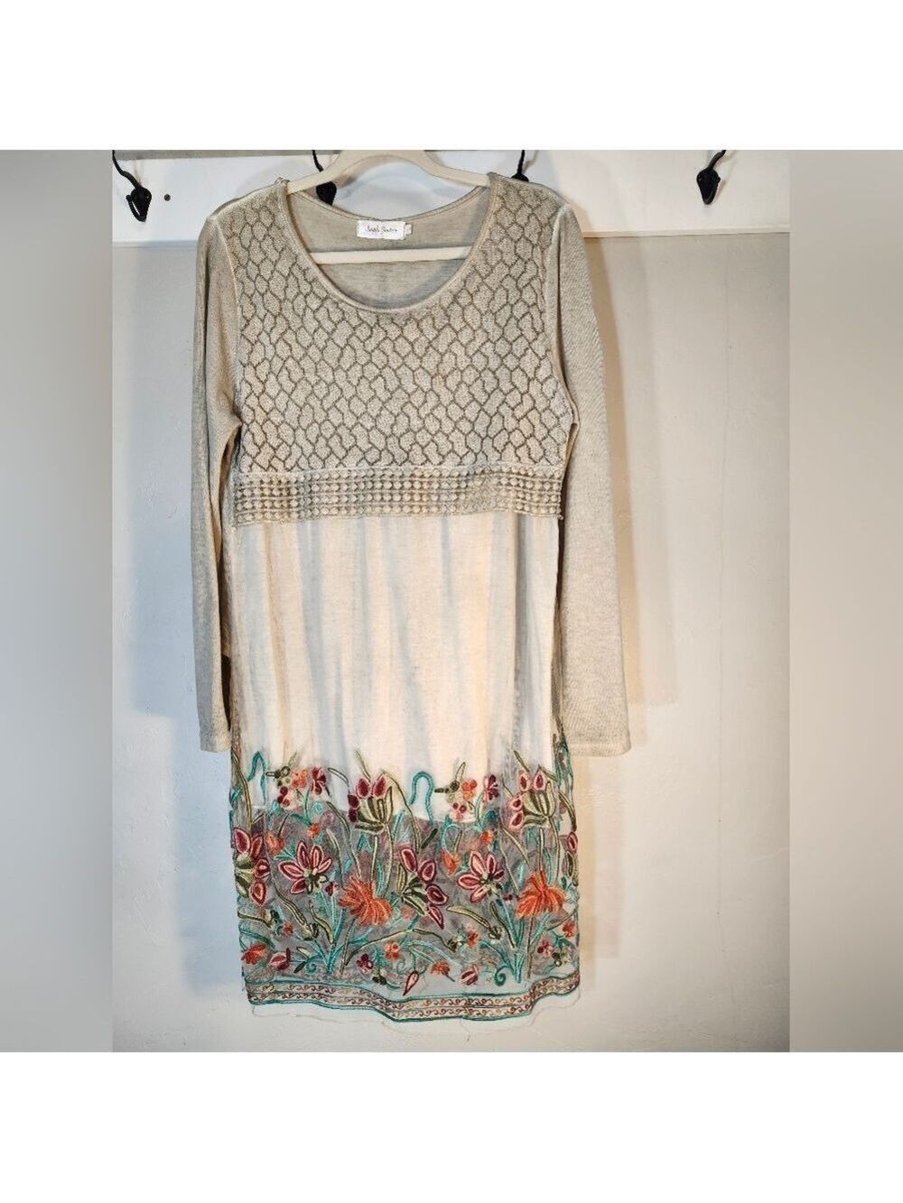 Simply Couture  Cream Floral Layers Embroidered Dress Sz L